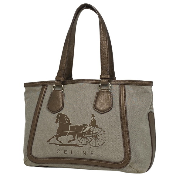 Celine Carriage Pattern Canvas Tote Handbag Beige Brown - Picture 1 of 6